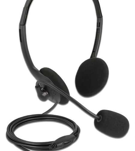 DELOCK headphones με μικρόφωνο 27178, stereo, USB, volume control, μαύρα