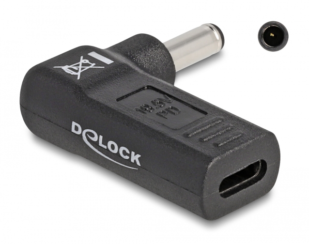 DELOCK αντάπτορας τροφοδοσίας 60007, USB-C σε Dell 4.5x3mm, 90°, μαύρος