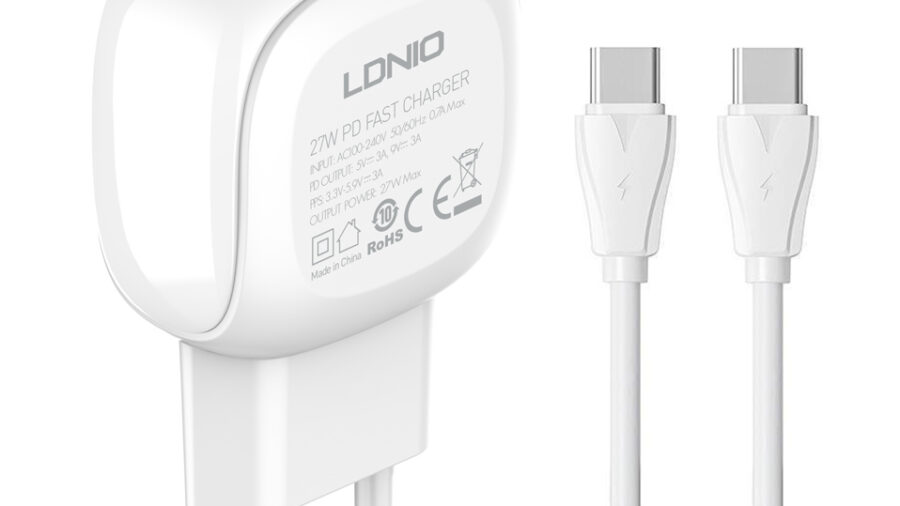 LDNIO φορτιστής τοίχου A1206C με καλώδιο USB-C, 1x USB-C, 27W PD, λευκός