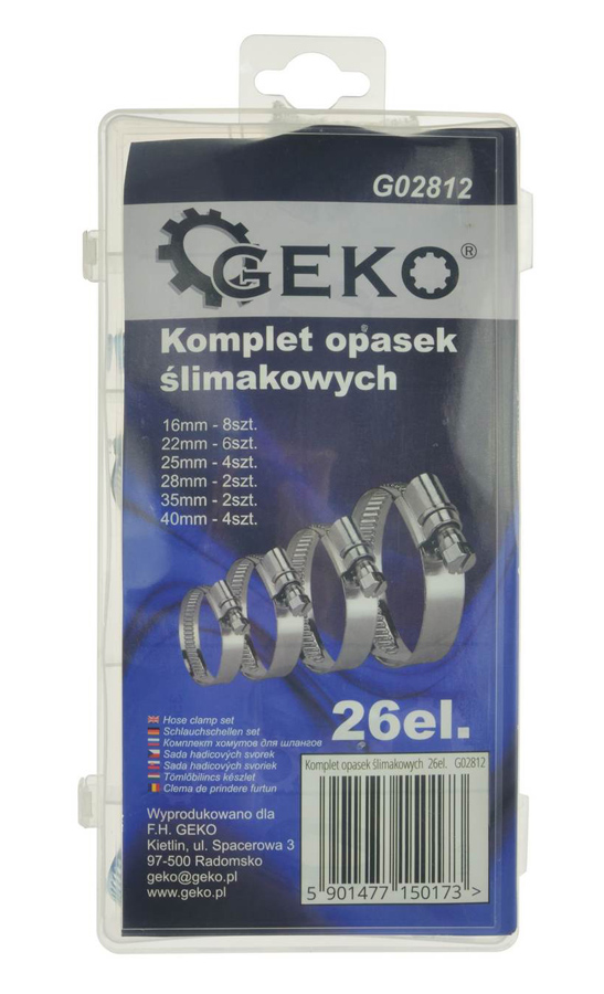 G02812-1 GEKO σετ μεταλλικοί σφιγκτήρες λάστιχων G02812, διάφορα μεγέθη, 26τμχ