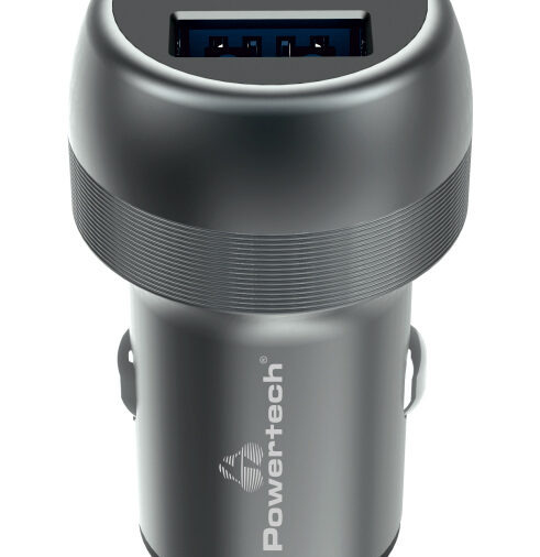 POWERTECH φορτιστής αυτοκινήτου PT-1148, USB & USB-C, 89W PD & QC, γκρι