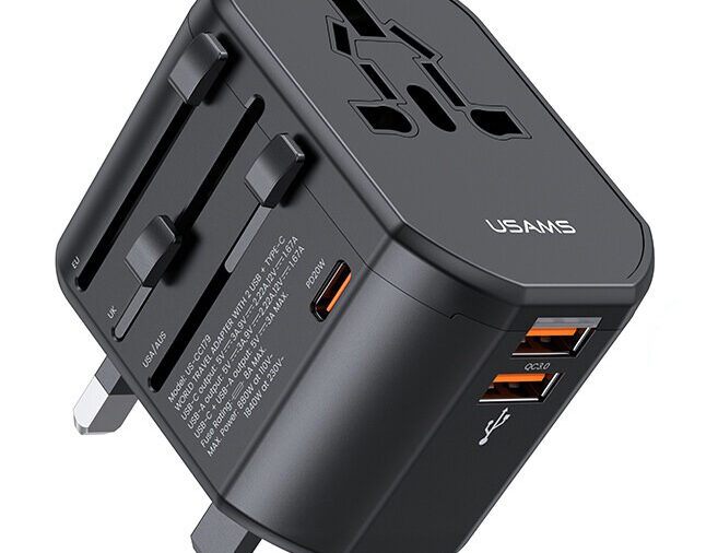 USAMS φορτιστής/αντάπτορας πρίζας US-CC179, USB-C & 2x USB, universal, 20W, μαύρος