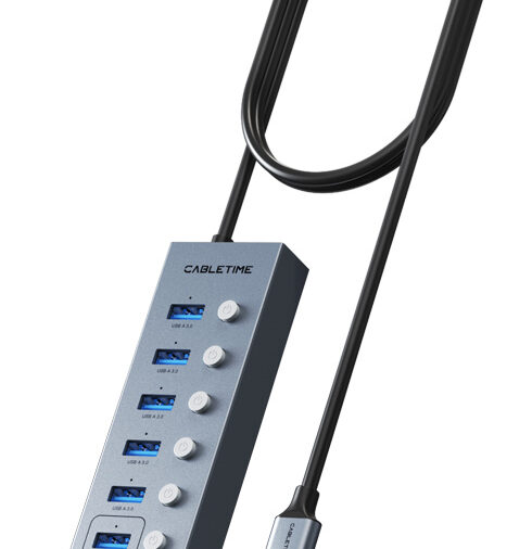 CABLETIME USB hub CT-HUBU7-AG, 7x θυρών, 5Gbps, USB σύνδεση, 1m, γκρι