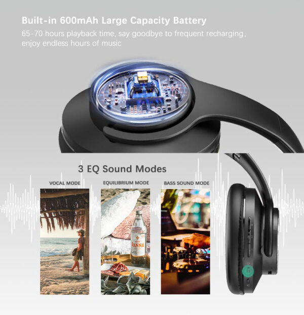 DOQAUS headphones DESIGN 1, ασύρματα & ενσύρματα, Φ40mm, 600mAh, μαύρα