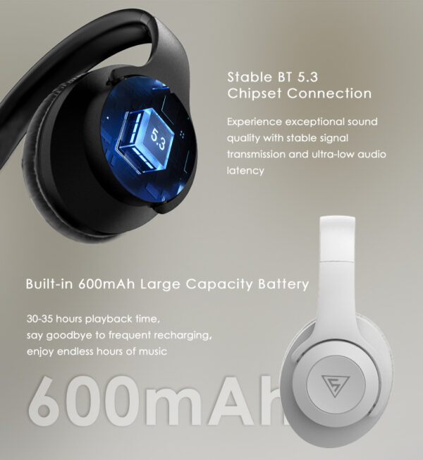 DOQAUS headphones DESIGN 2, ασύρματα & ενσύρματα, Φ40mm, 600mAh, μαύρα