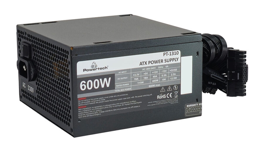 POWERTECH τροφοδοτικό PC PT-1310, 600W, ATX, 120mm Fan