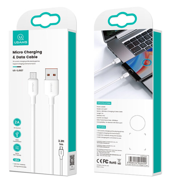 USAMS καλώδιο micro USB σε USB US-SJ607, 10W, 1m, λευκό