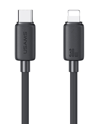 USAMS καλώδιο Lightning σε USB-C US-SJ692, 30W, 480Mbps, 1m, μαύρο