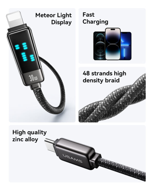 USAMS καλώδιο Lightning σε USB-C SJ743, 30W, 480Mbps, 1.2m, μαύρο