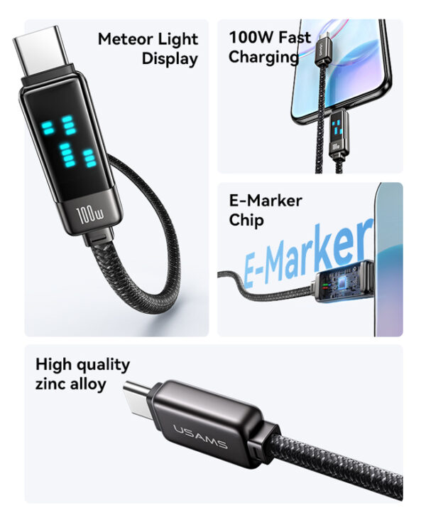 USAMS καλώδιο USB-C SJ744, 100W, 480Mbps, 1.2m, μαύρο