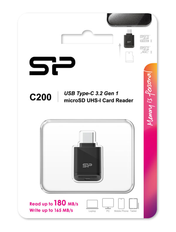 SILICON POWER card reader C200 για micro SD, USB-C, USB 3.2, 180/165MBps, μαύρο