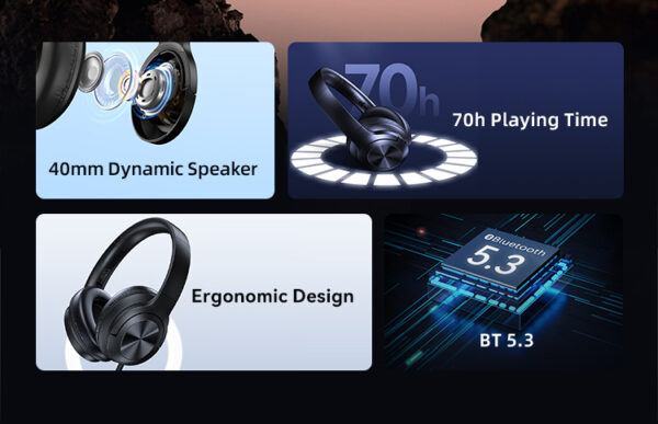 USAMS headphones YH21, ασύρματα & ενσύρματα, Φ40mm, 500mAh, μαύρα